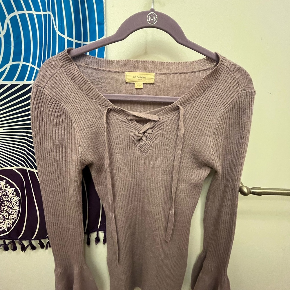 Lace-Up Ribbed Sweater in Taupe